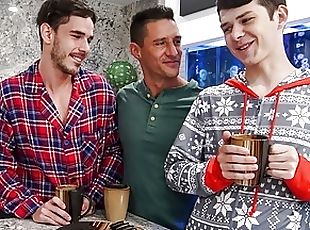 Young Twink Boy Stepson's Threesome Christmas Fuck With Dad