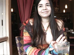 Delightful Nadine Flashes Her Boobs At A Restaurant