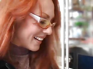 Redhead milf sucks his cum off in a blowjob