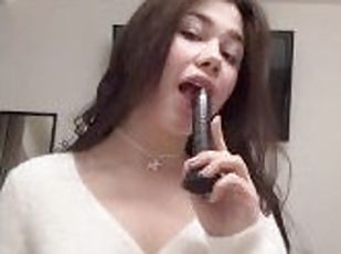 cul, gros-nichons, amateur, ados, jouet, black, seins, solo, brunette, bite