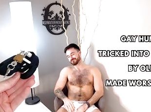 Gay humiliation - tricked into chastity by old bully & made worship...
