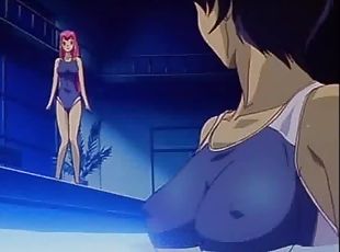 Pink-haired anime cutie gets her pussy fingered in a pool