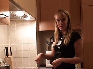 Beautiful porn model Blue Angel is cooking paste