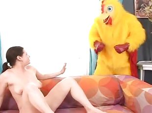 Naughty Brunette Babe Wants to Fuck the Oversized Chicken