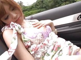 Rina Kato masturbates in the car and then blows a dick