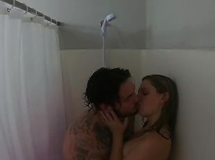 bañando, con-los-dedos, besando, rubia, fetichista, ducha, chupando