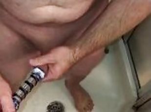 Foreskin Play in the Shower with a Glass Dildo, Docking Masturbatio...