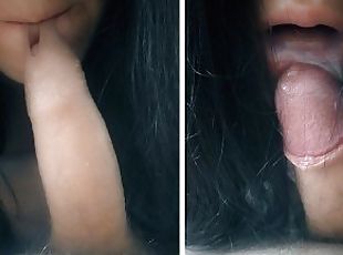 Amateur Brunette try play with my foreskin and gets cum in mouth - ...