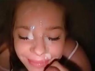 Cute blonde chick enjoys a big cum facial after bj