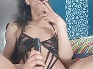 Slim sexy hot trans girl smokes a joint, and play with her clit and...