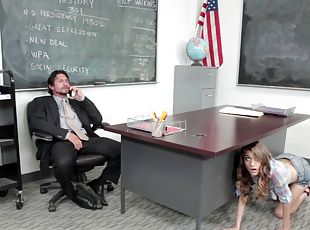 She sneaks into her teacher's office and fucks him on his desk