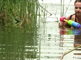 Man fucks girlfriend on the bank of a river