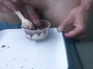 Masturbating and cumshot on food