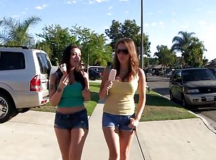 A pair of hotties lick some ice cream then lick some pussy