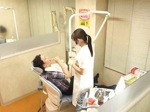 Japanese dentist Kiritani Nao flashes boobs and gets fucked hard