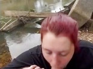 Public blowjob on the river bank we almost got caught! Redhead pawg...