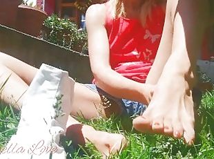 Skinny girl wearing her White Ninja shoes in the garden - Tik Tok A...