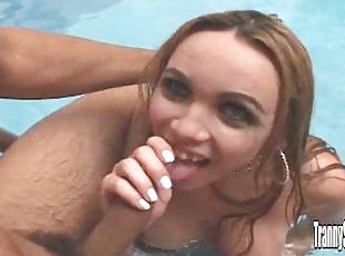 transvestit, gruppesex, ladyboy, blond, pool, røv-butt