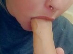 Sucking my big dildo