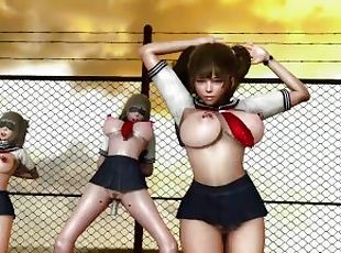 Submissive school girls in slut uniform dancing on the classroom roof MMD R18