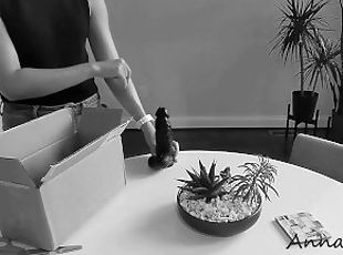 Anna Bound Unboxes Huge Black Dildo and Puts It to Work while Rubbi...