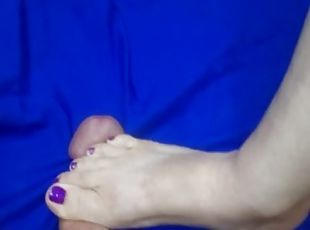 Releasing hubby 6 cock stomp with purple toes made him cum too soon...