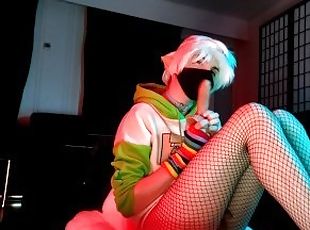 Twink femboy having sexy time and fucking a flying dildo
