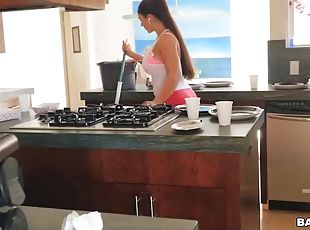 Big booty wife and her husband bang in kitchen