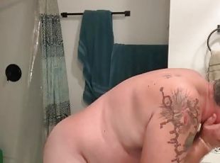 papá, amateur, gay, regordeta-chubby, a-solas, pelotas, tatuaje, oso