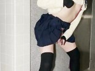[Sissy] In high school girl cosplay, put a dildo in anal and ejacul...