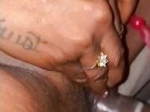 Creamy ebony granny with dick ring vibrator