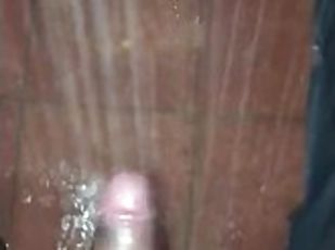 Playing with curved cucumber (dick)  in shower