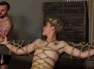 Restrained blonde twink, rabeback fucked and face fucked