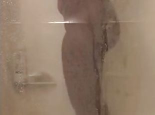 bañando, amateur, negra-ebony, ducha, a-solas, tetitas