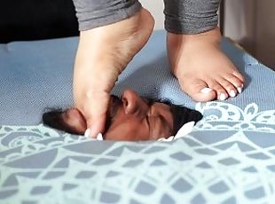 Dominant BBW Slaps Tramples and Foot Gags Kitchen Floor Mat trapped...