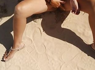 cheers up and ends up sucking and squirting on the beach video with...