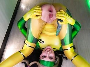 Rogue of X-Men cosplay monster dildo for tiny ass and pussy solo am...