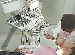 Vicious Japanese Dentist Jerks Off Her Clients While They Suck Her Big Jugs