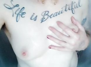 Clit Close-ups, FTM Soaps Up,  Squeezes Tits Hard, Shaves Pussy,  M...