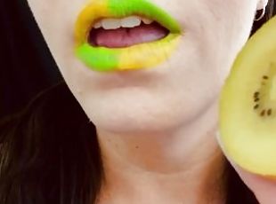 ASMR Sensually Eating Gold Kiwi Fruit Mouth Close Up Fetish by Pret...