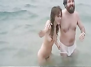 Sexy Spanish Babe Shows Her Boobs and Her Bush at the Beach in a Mo...