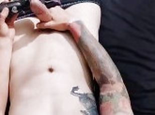 onani, cumshot, leke, cum, britisk, alene, tattoo, pikk, undertøy-underwear