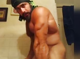 Hot Bodybuilder Flexing Nude Smoking and Stroking Big Dick