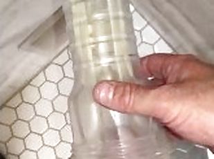 Fucking my wall mounted Clear Fleshlight in the Public Shower, doub...
