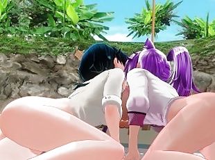 3D HENTAI Two schoolgirls sucked a friend on the beach