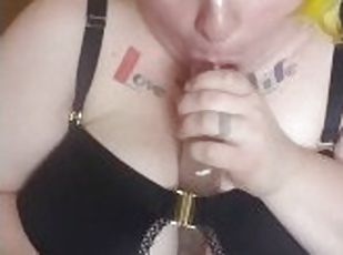 BBW Sucking Dildo & Fucking Her Own Tits