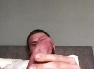 64ft guy wanks thick cock with huge hands