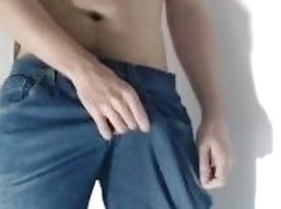 masturbation, énorme-bite, gay, solo, jeans, bite