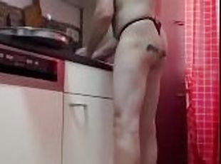 Hard anal session for sissy slut during cleaning kitchen. Full vide...