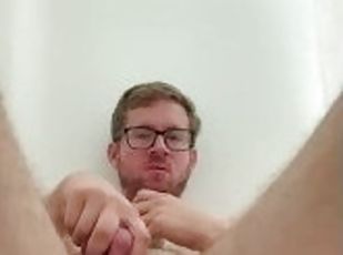 Jacking off in the Tub - Cam Between Legs - Rubbing Asshole Stroking Dick Eating Cum - Otter Porn
